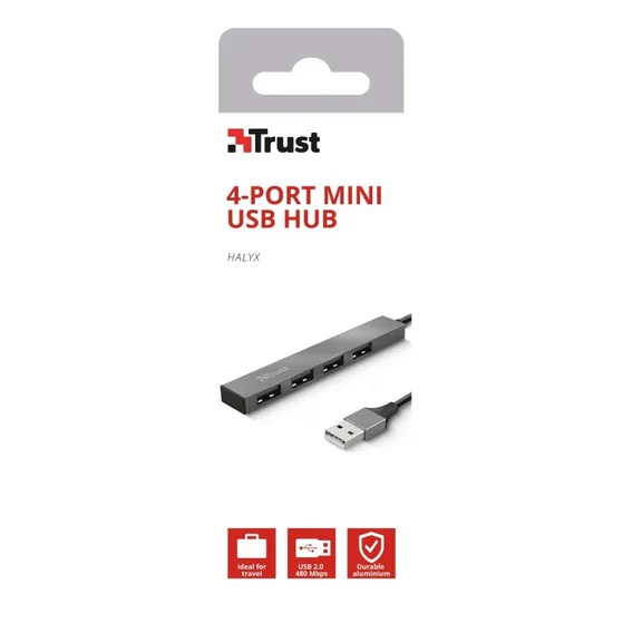 Trust Halyx Aluminium 4-Port Mini USB Hub Zilver
