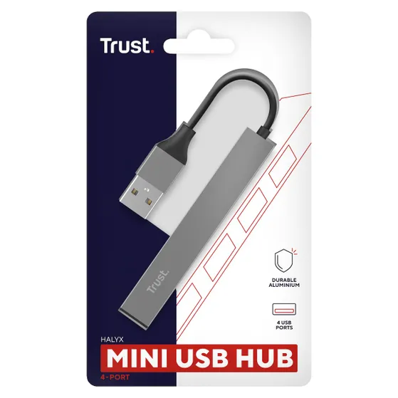 Trust Halyx Aluminium 4-Port Mini USB Hub Zilver