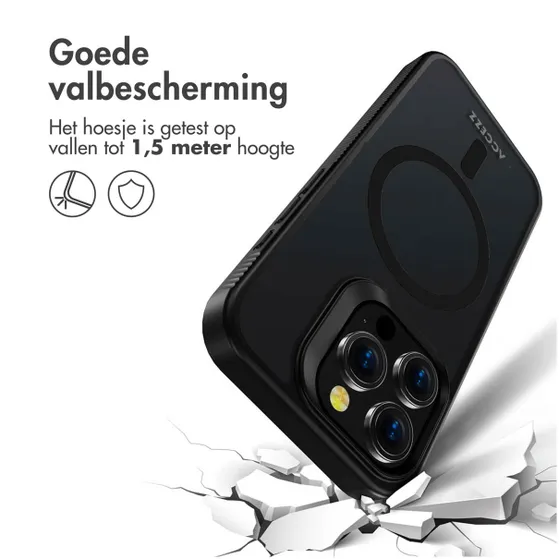Accezz Rugged Frosted Backcover met MagSafe iPhone 15 Pro Max Zwart