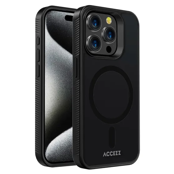 Accezz Rugged Frosted Backcover met MagSafe iPhone 15 Pro Max Zwart