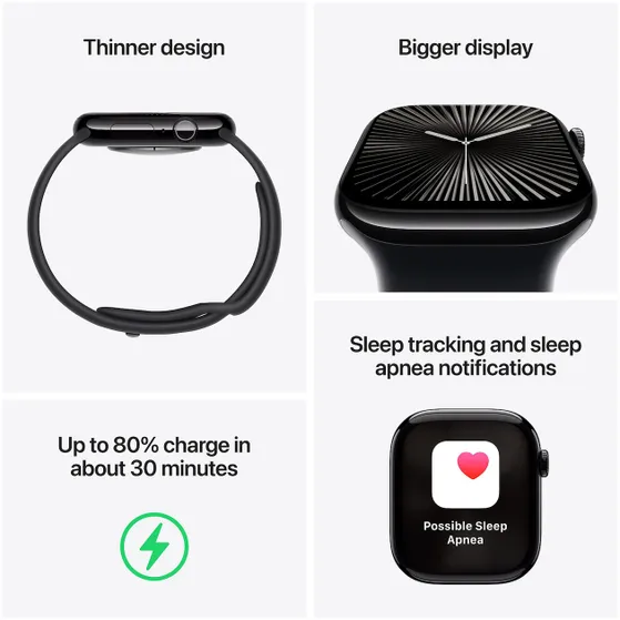Apple Watch Series 10 GPS + Cellular 46mm Aluminium Case met Sport Band - M/L Zwart