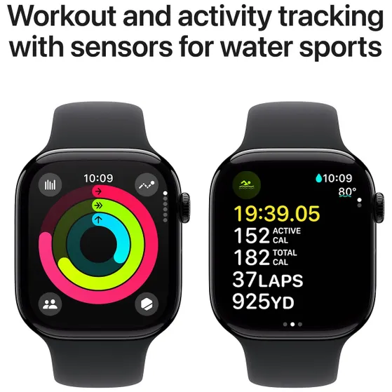 Apple Watch Series 10 GPS + Cellular 46mm Aluminium Case met Sport Band - M/L Zwart