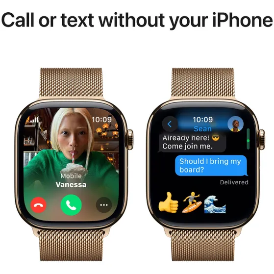 Apple Watch Series 10 GPS + Cellular 46mm Titanium Case met Milanese Loop - M/L Goud