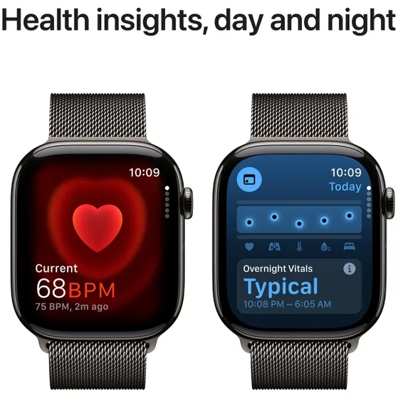 Apple Watch Series 10 GPS + Cellular 46mm Titanium Case met Milanese Loop - S/M Groen