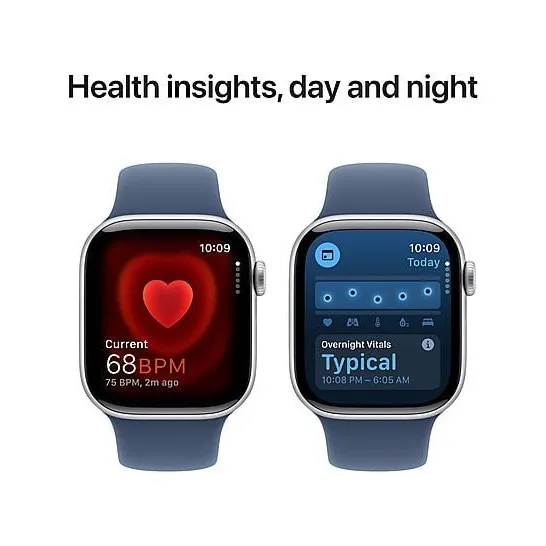 Apple Watch Series 10 GPS 42mm Aluminium Case met Denim Sport Band - S/M Zilver