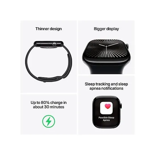 Apple Watch Series 10 GPS 42mm Aluminium Case met Denim Sport Band - S/M Zilver