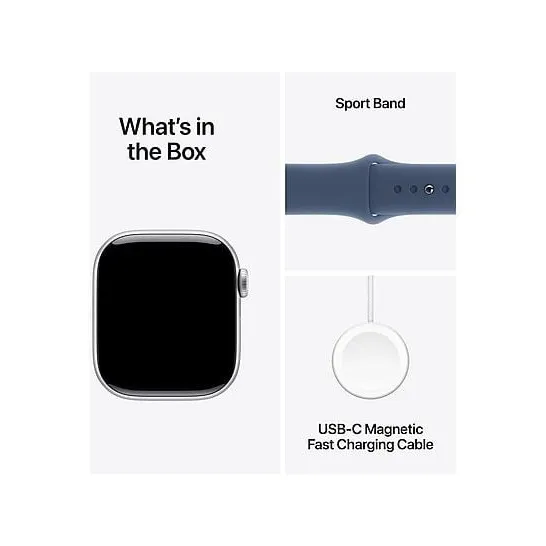 Apple Watch Series 10 GPS 42mm Aluminium Case met Denim Sport Band - S/M Zilver