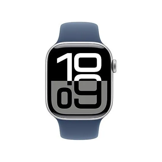 Apple Watch Series 10 GPS 42mm Aluminium Case met Denim Sport Band - S/M Zilver