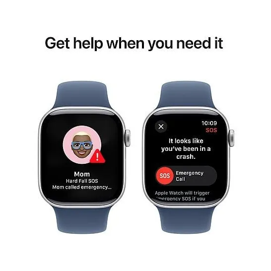 Apple Watch Series 10 GPS 42mm Aluminium Case met Denim Sport Band - S/M Zilver