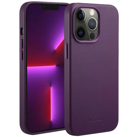 Accezz MagSafe Leather Backcover iPhone 13 Pro Paars