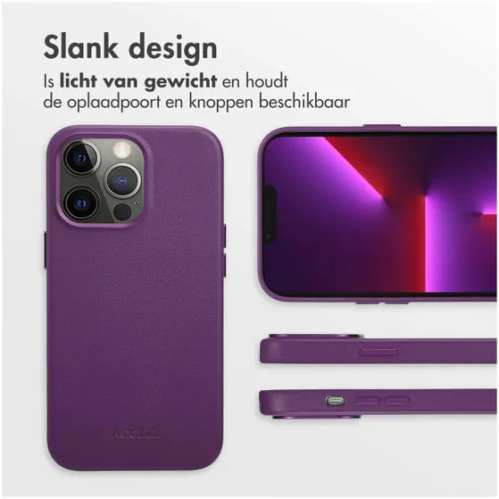 Accezz MagSafe Leather Backcover iPhone 13 Pro Paars