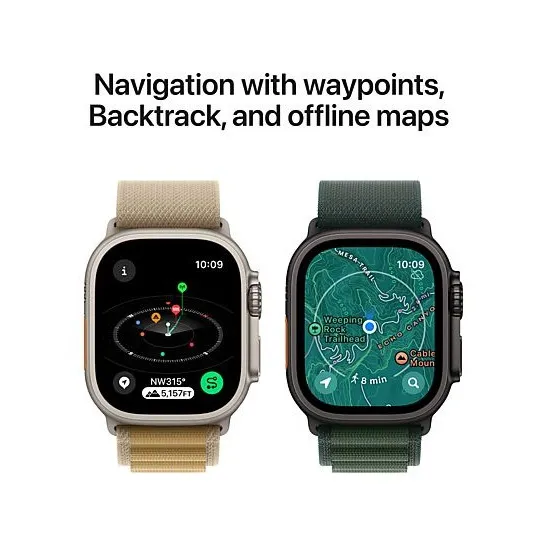 Apple Watch Ultra 2 GPS + Cellular 49mm Titanium Case met Dark Green Alpine Loop - Large Zwart