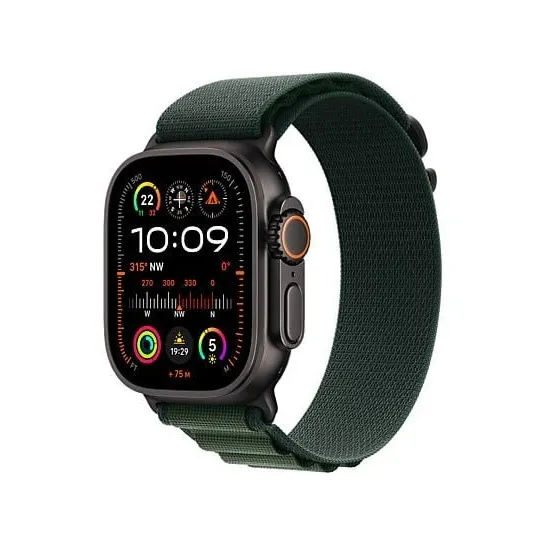 Apple Watch Ultra 2 GPS + Cellular 49mm Titanium Case met Dark Green Alpine Loop - Large Zwart