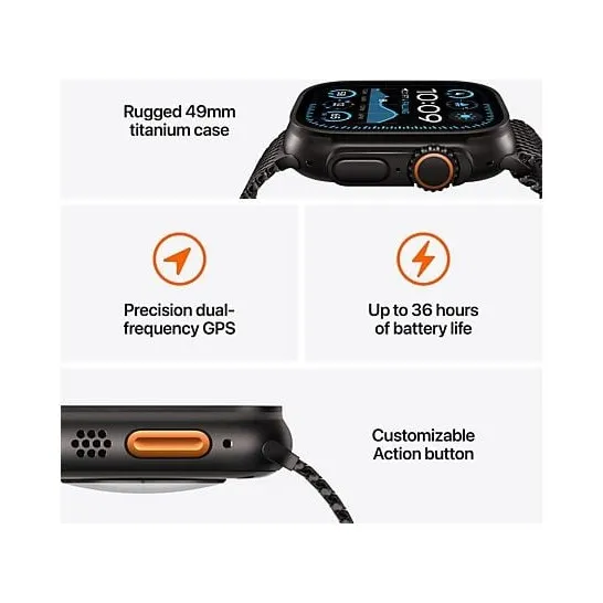 Apple Watch Ultra 2 GPS + Cellular 49mm Titanium Case met Dark Green Alpine Loop - Large Zwart