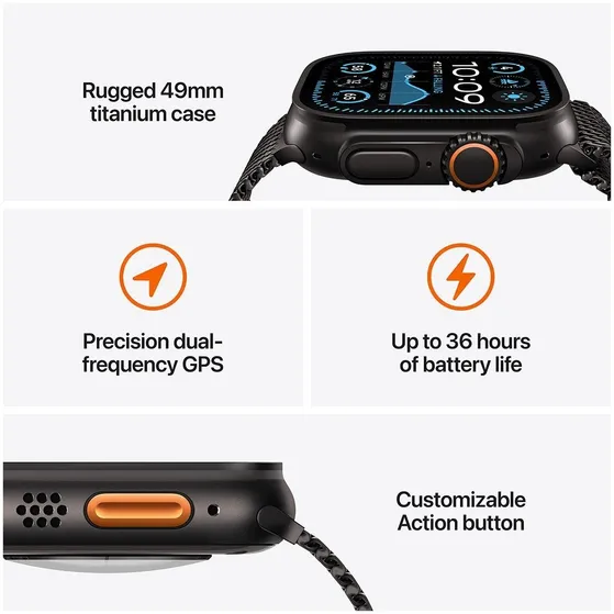 Apple Watch Ultra 2 GPS + Cellular 49mm Titanium Case met Trail Loop - M/L Zwart