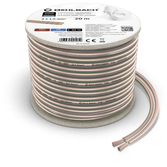 Oehlbach Luidsprekerkabel 2 x 1,5 mm², minihaspel 20 m Transparant