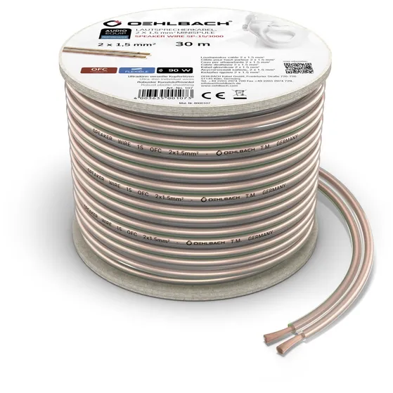 Oehlbach Luidsprekerkabel 2 x 1,5 mm², minihaspel 30 m Transparant