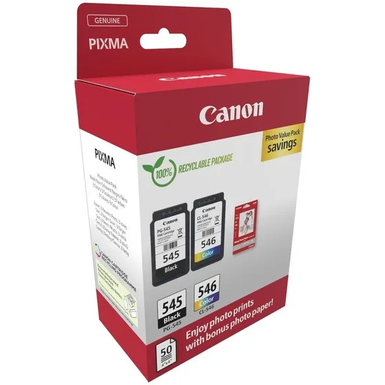 Canon PG-545 + CL-546 Cartridges + GP-501 Fotopapier Multi-color