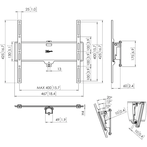 Vogels C40844B Display plafondbeugel SINGLE-POLE 80 Zwart