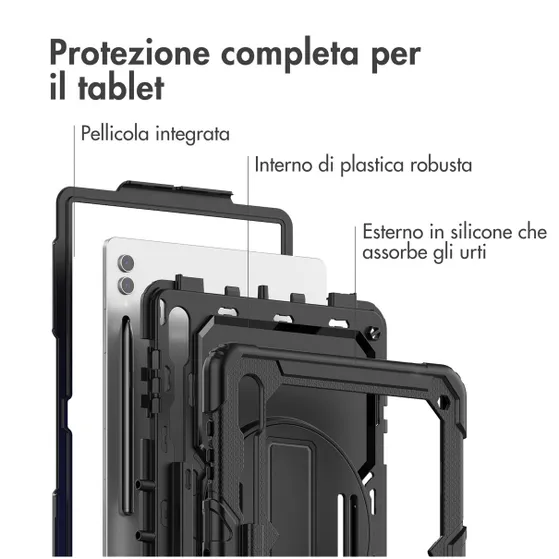 Accezz Rugged Backcover met schouderstrap Samsung Galaxy Tab S9 Ultra Zwart