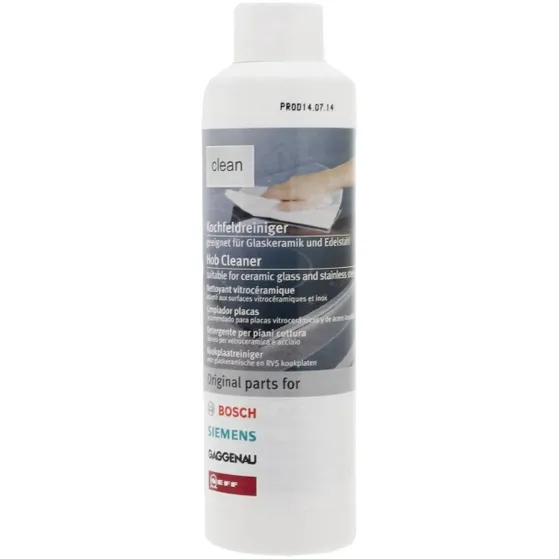 Bosch Reiniger voor glaskeramische kookplaten, 250ml met metalen schraper en reinigingsdoek