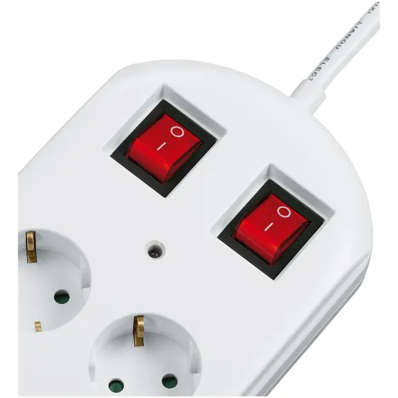 Hama Stekkerdoos, 10-voudig, overspanningsbev., twee schakelaars, 2 m Wit