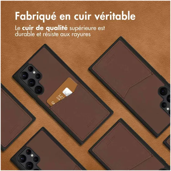 Accezz Premium Leather Card Slot Backcover Samsung Galaxy S22 Ultra Bruin