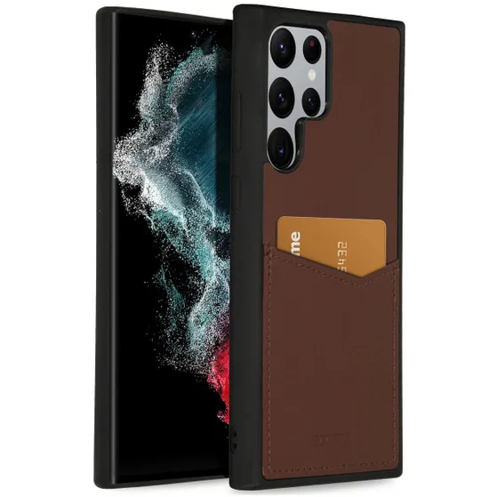 Accezz Premium Leather Card Slot Backcover Samsung Galaxy S22 Ultra Bruin
