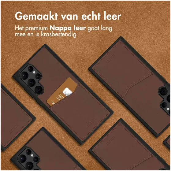 Accezz Premium Leather Card Slot Backcover Samsung Galaxy S22 Ultra Bruin