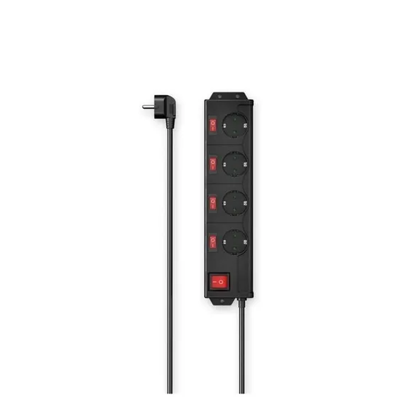 Hama Stekkerdoos, 4-voudig, 90 , afzonder. schakelbaar, wandmontage, 1,4 m Zwart