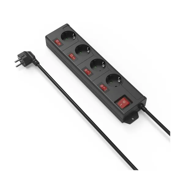 Hama Stekkerdoos, 4-voudig, 90 , afzonder. schakelbaar, wandmontage, 1,4 m Zwart