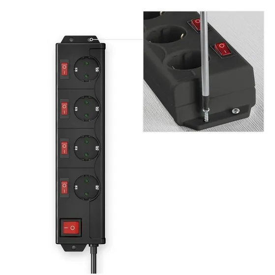 Hama Stekkerdoos, 4-voudig, 90 , afzonder. schakelbaar, wandmontage, 1,4 m Zwart