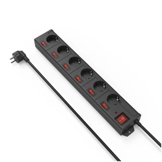 Hama Stekkerdoos, 6-voudig, overspanningsbev., 90 , ind. schakelbaar,1,4m Zwart