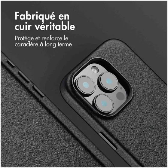Accezz MagSafe Leather Backcover voor iPhone 16 Pro Zwart