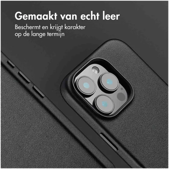 Accezz MagSafe Leather Backcover voor iPhone 16 Pro Zwart