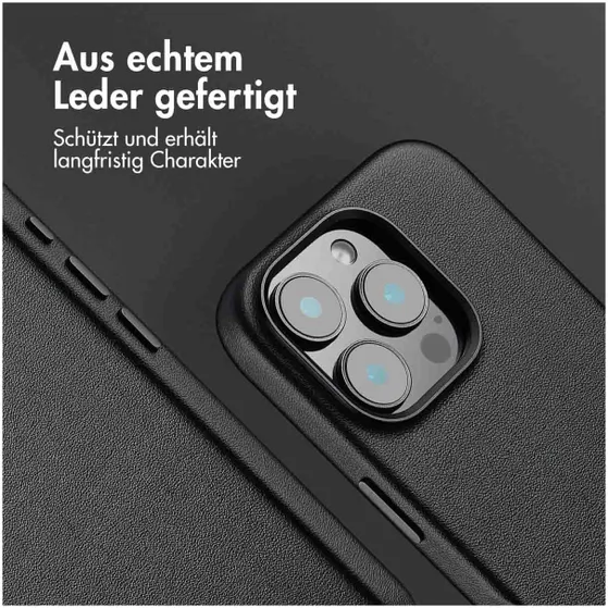Accezz MagSafe Leather Backcover voor iPhone 16 Pro Zwart