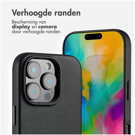 Accezz MagSafe Leather Backcover voor iPhone 16 Pro Zwart