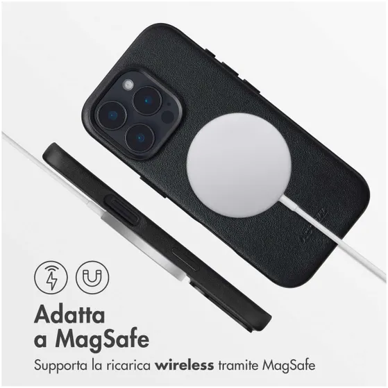 Accezz MagSafe Leather Backcover voor iPhone 16 Pro Zwart