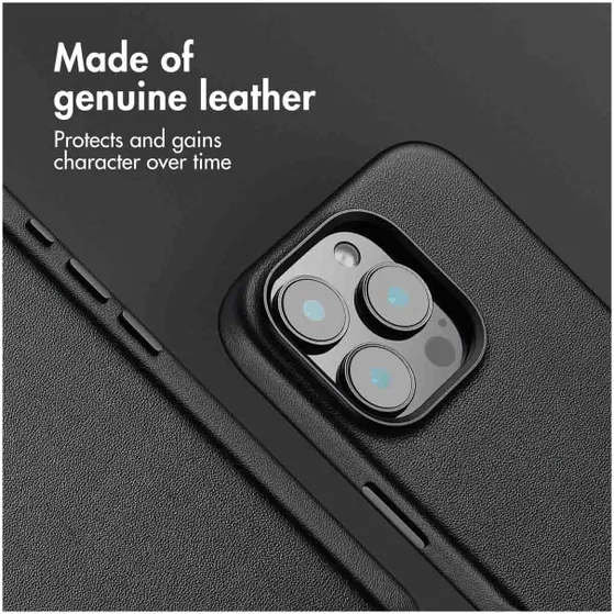 Accezz MagSafe Leather Backcover voor iPhone 16 Pro Zwart