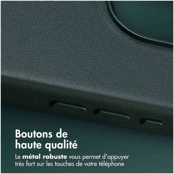 Accezz MagSafe Leather Backcover voor iPhone 16 Pro Donkergroen