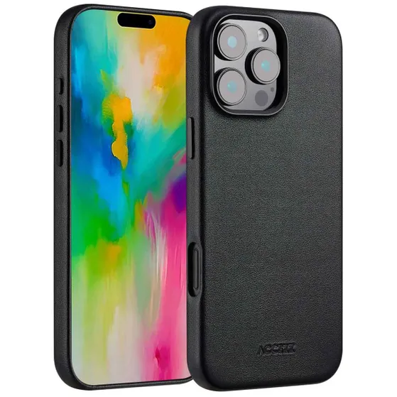 Accezz MagSafe Leather Backcover voor iPhone 16 Pro Max Zwart