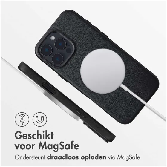 Accezz MagSafe Leather Backcover voor iPhone 16 Pro Max Zwart