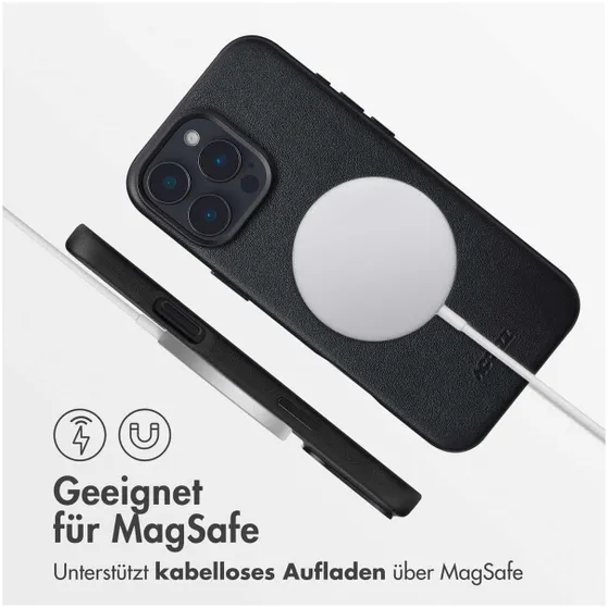 Accezz MagSafe Leather Backcover voor iPhone 16 Pro Max Zwart