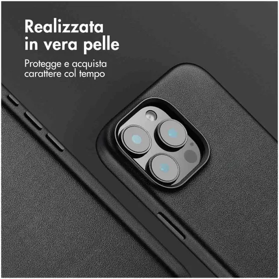 Accezz MagSafe Leather Backcover voor iPhone 16 Pro Max Zwart