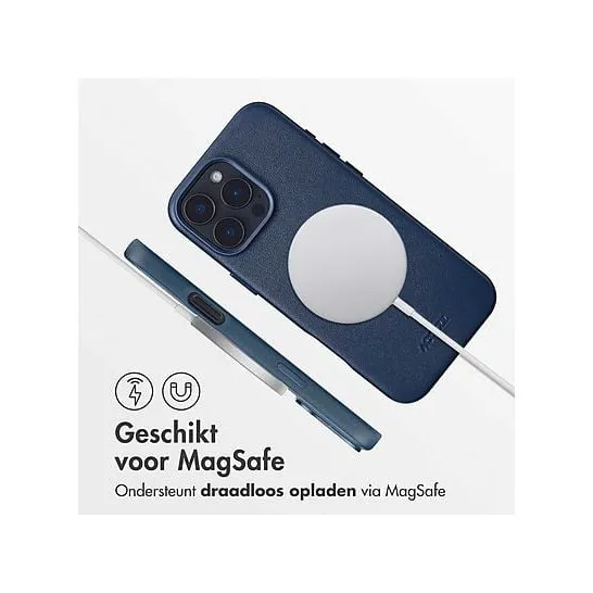 Accezz MagSafe Leather Backcover voor iPhone 16 Pro Max Donkerblauw