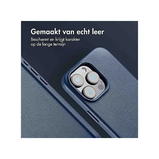 Accezz MagSafe Leather Backcover voor iPhone 16 Pro Max Donkerblauw
