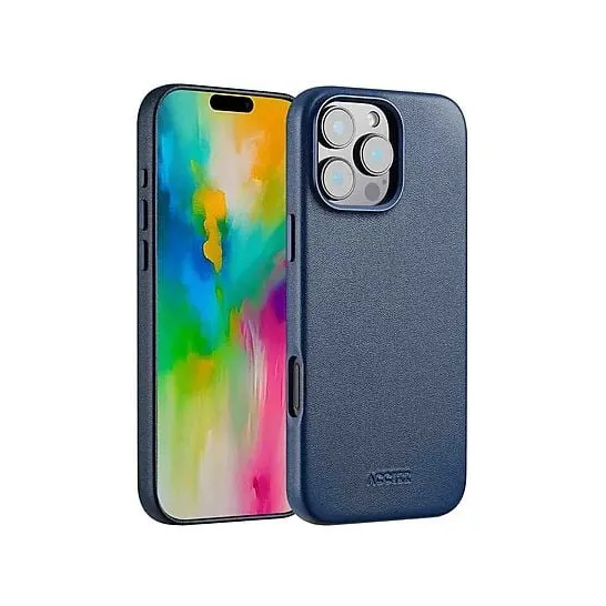 Accezz MagSafe Leather Backcover voor iPhone 16 Pro Max Donkerblauw