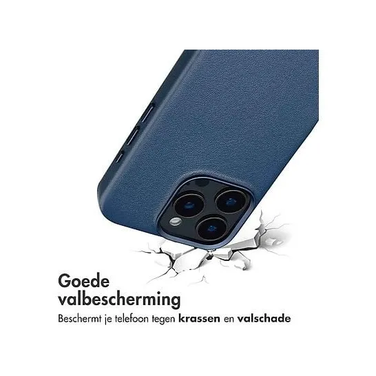 Accezz MagSafe Leather Backcover voor iPhone 16 Pro Max Donkerblauw