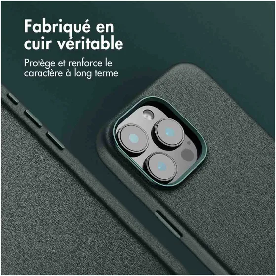 Accezz MagSafe Leather Backcover voor iPhone 16 Pro Max Donkergroen