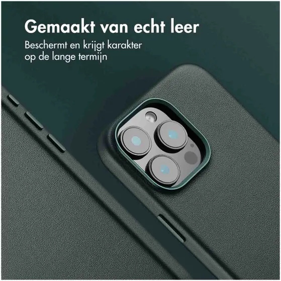 Accezz MagSafe Leather Backcover voor iPhone 16 Pro Max Donkergroen